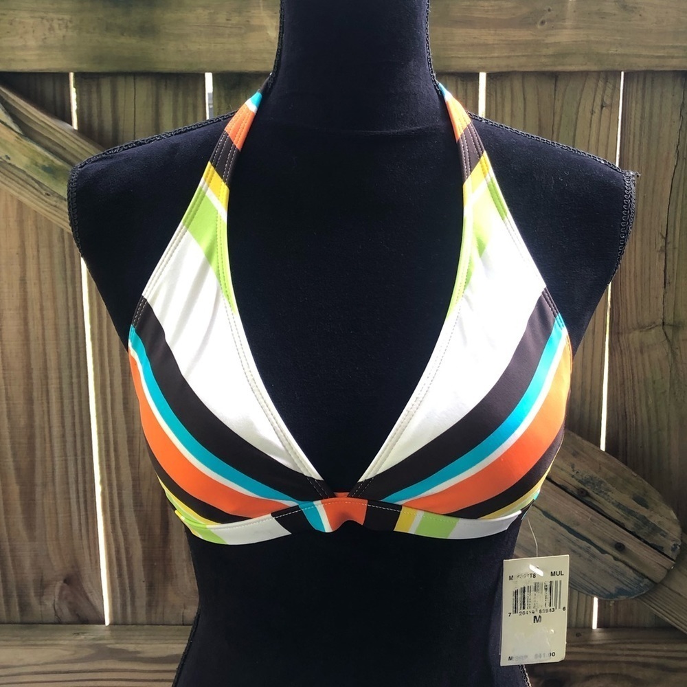 Citrus Retro Multicolor Striped Bikini Top Size M